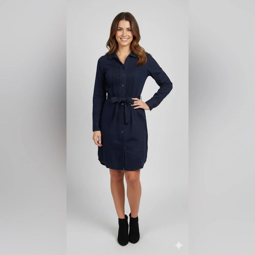 Boden | Dresses | Boden Blue Linen Pleated Button Front Tie Waist Dress  Size 2r | Poshmark